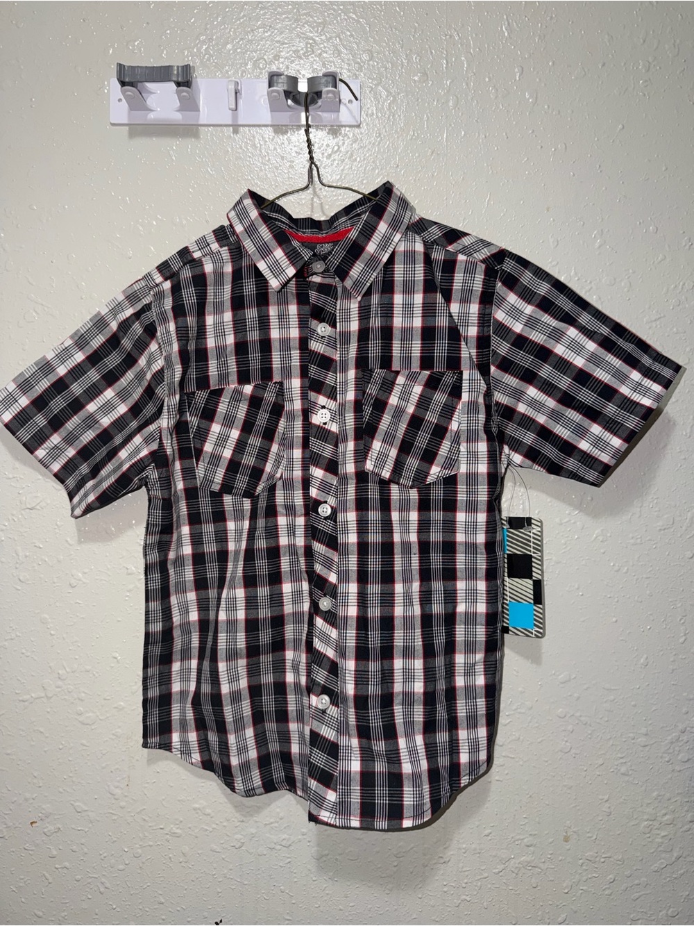 Boys Black & White Plaid Short-Sleeve Button-Down Shirt